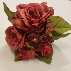Artificial Roses/Hydrangeas Bouquet Brown 10,2 inches (26cm)