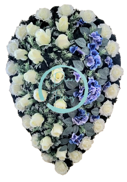 Smútočný veniec "Slza" umelé ruže a hortenzie 100cm x 65cm