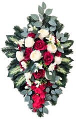 Pogrebni vijenac "List" umjetne ruže, božuri, tratinčice, gladiole i dodaci 100cm x 60cm
