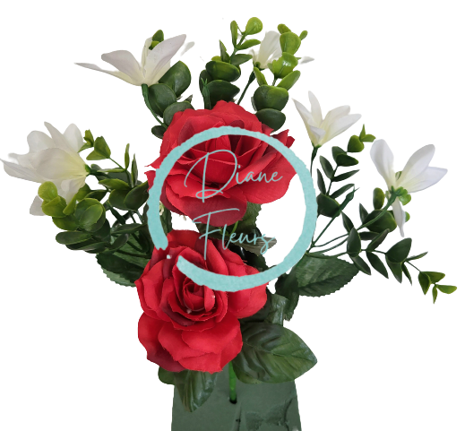 Buket ruže i eukaliptus crvena, bijela 35cm umjetni najbolja cijena