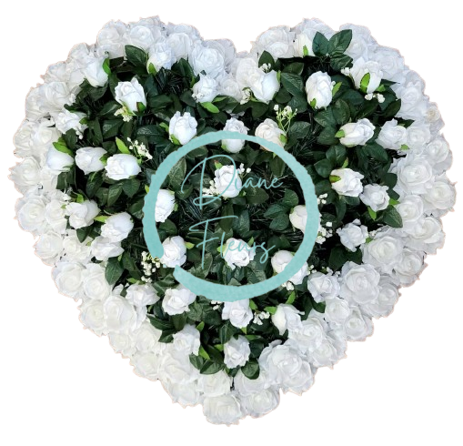 Smuteční věnec "Srdce" z umělých růží 80cm x 80cm bílý AS982