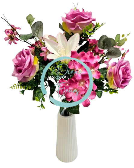 Trandafiri & Hortensie & Crini Buchet violet 47cm flori artificiale