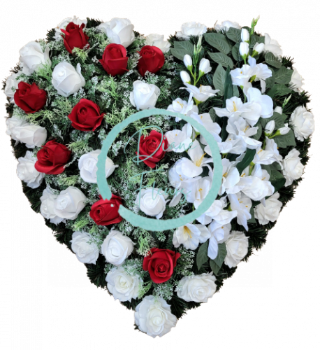 Coroana funerara „Inimă” din trandafiri si gladiole 80cm x 80cm