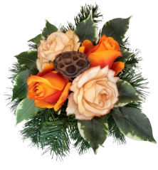 Trauergesteck aus künstliche Rosen und Zubehör 25cm x 15cm