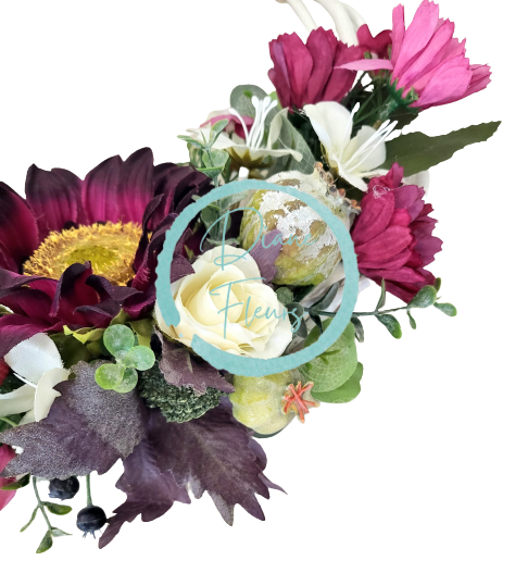Luxusní proutěný věnec mix květin a makovičky a doplňky Ø 25cm