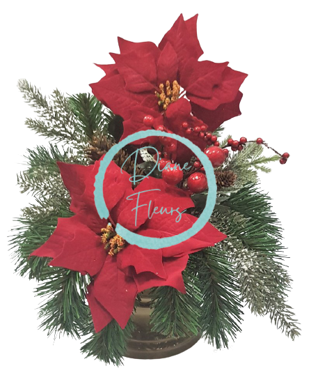 Aranjament Crăciun Poinsettia & boabe & accesorii Ø 25cm x 35cm roșu