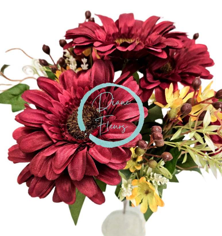 Gyönyörű műgerbera csokor 47cm bordó