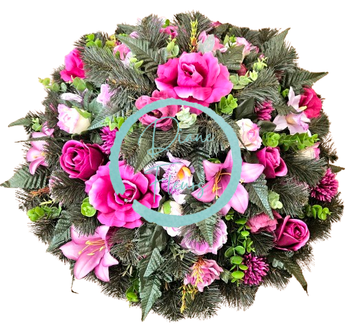 Luxurious artificial wreath Exclusive decorated with Roses, Lilies and accessories 70cm