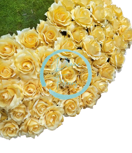 Pogrebni vijenac "Srce" od ruža i sa srcem od mahovine 80cm x 80cm žuta umjetno