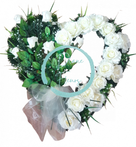 Artificial Wreath Heart Shaped with Roses and accessories 70cm x 70cm Cream, Green