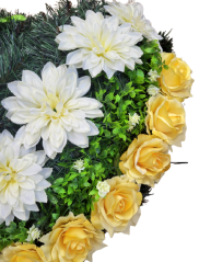 Nagrobni venec Srce, vrtnice in dalije ter dodatki 55cm x 55cm