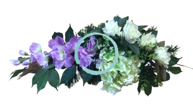 Бетонна саксия за погребение Икебана с ексклузивни изкуствени рози, хортензии, гладиоли и аксесоари 55см x 30см x 15см AS348