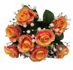 Růže kytice oranžová "9" 25cm umělá