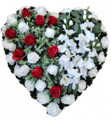 Temetési koszorú "szív" rózsák és kardvirág 80cm x 80cm