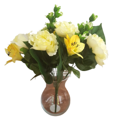 Peonia Pivonka & Alstroméria kytica krémová & žltá 38cm umelá