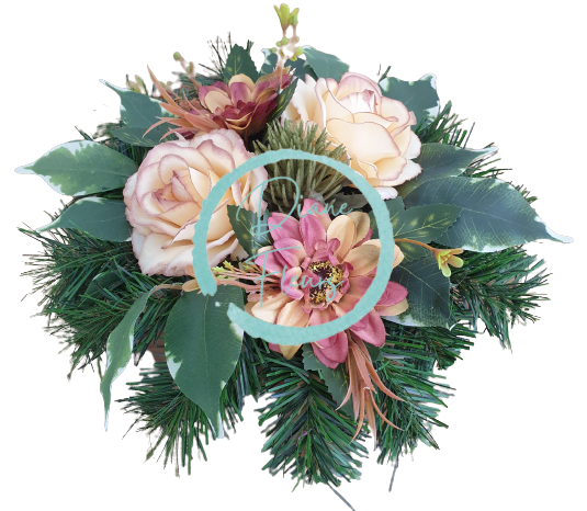 Бетонова аранжировка от изкуствени гербери, рози и аксесоари 23 м x 17 см AS201