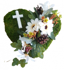 Luxurious Decorative (sympathy) mossy wreath "Heart -shaped" exclusive Gerberas & accessories 22cm x 22cm