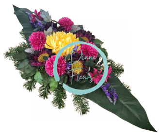 Žalobni aranžman umjetne krizanteme, suncokret, poljsko cvijeće i dodaci 80cm x 35cm x 20cm