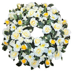 Coroană funerara de pin Exclusiv trandafiri, gladiole si accesorii 75cm