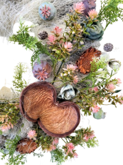 Venček iz mešanice cvetja in maka ter dodatki 42cm