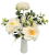 Künstlicher Strauß Pfingstrosen, Eukalyptus, Distel und Zubehör 46cm Creme