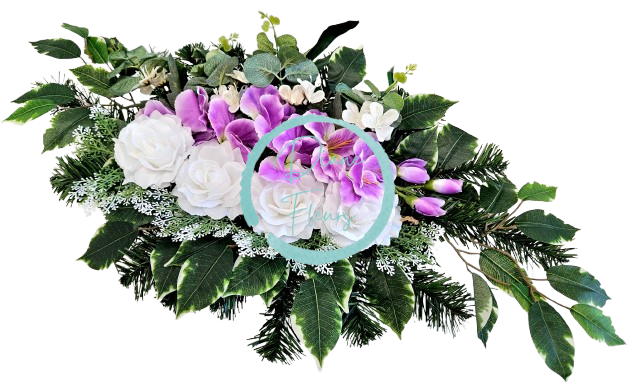 Arrangement made of artificial roses, orchids and accessories 78cm x 38cm x 18cm