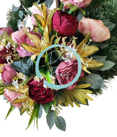 Smútočný veniec borovicový Exclusive Peonie Pivonky & Ľalie & Doplnky Ø 95cm