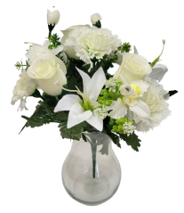 Buchet de trandafiri, garoafe, crini si orhidee x13 33cm crem flori artificiale