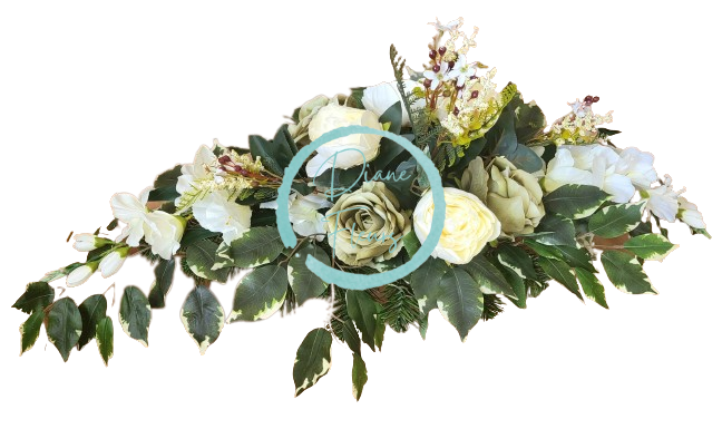 Composizione di peonie in cemento Peonie e accessori 100 cm x 35 cm x 35 cm verde e bianco AS216