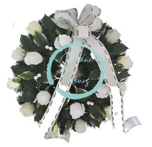 Artificial Sympathy Wreath 50cm Roses & Accessories White & Green