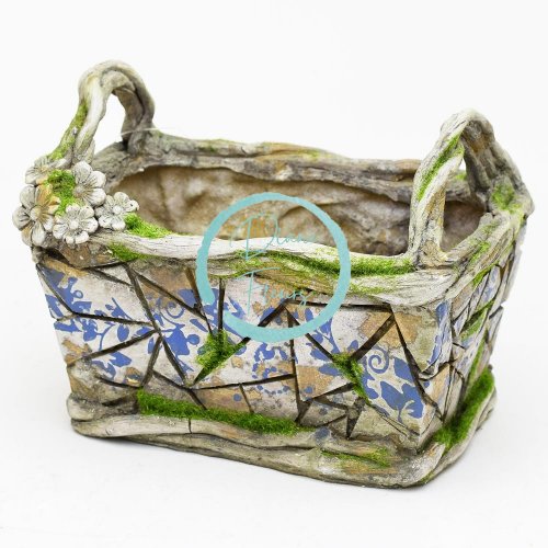 Decorative stoneware flowerpot "basket" 18,5cm x 12cm x 13,5cm
