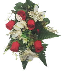 Bukiet róż i Alstromerii czerwono-biały x12 52cm sztuczny