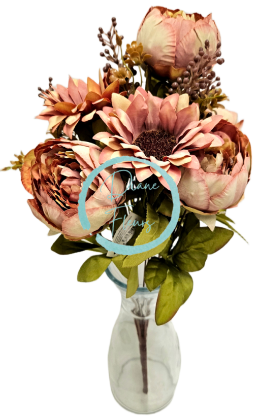 Artificial Peonies and Sunflowers luxury bouquet 50cm Brown