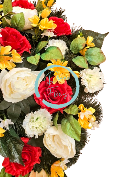 Luksuzen venec iz umetnega bora Ekskluzivne vrtnice, potonike, marjetice, sončnice in dodatki 70cm