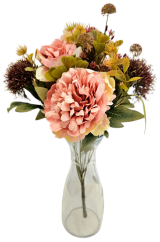 Gyönyörű műdália csokor és kiegészítők 46cm rózsaszín, barna, zöld