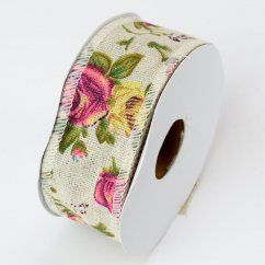 Fabric ribbon with rose pattern 40mm x 10m