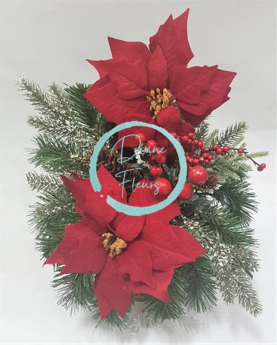 Božićni aranžman beton Poinsettia božićna zvijezda & bobičasto voće i dodaci O 25cm x 35cm crvena