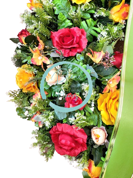 Luxusný umelý veniec borovicový Exclusive ruže, pivonky, orchidey a doplnky 90cm