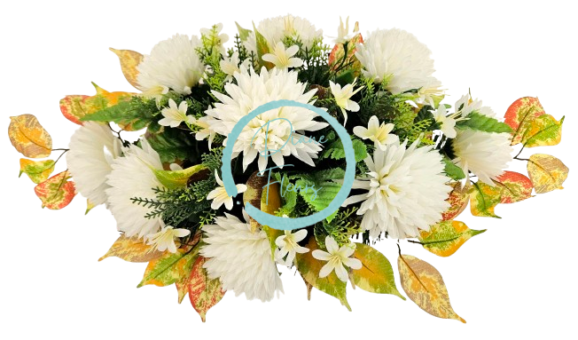 Sympathy arrangement made of artificial Chrysanthemums and Accessories 60cm x 30cm x 28cm