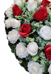 Wianek żałobny "Serce" ze sztucznych róż i mieczyków 80cm x 80cm