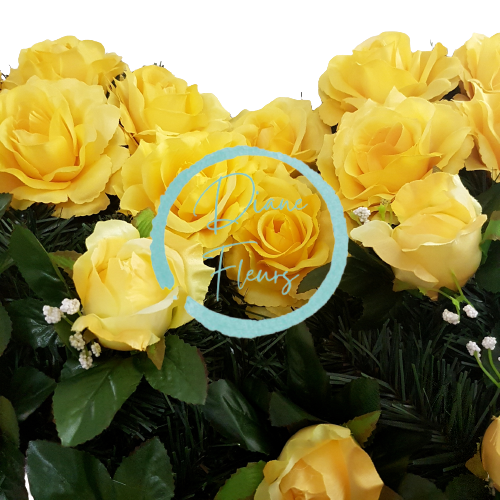 Smútočný veniec "Srdce" z Ruží 65cm x 65cm žltá umelý