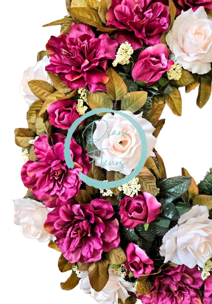 Luxusný smútočný veniec borovicový exclusive ruže, dálie a doplnky 65cm