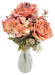 Изкуствен букет от рози, хортензии и аксесоари х9 44 см оранжеви