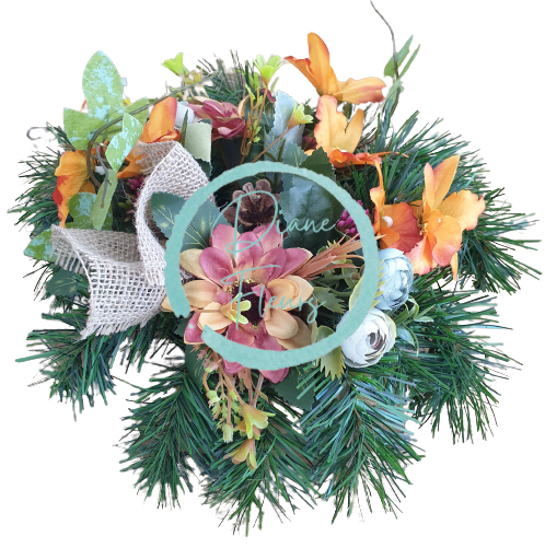 Aranjament gerbere artificiale și camelii și accesorii Ø 23m x 17cm