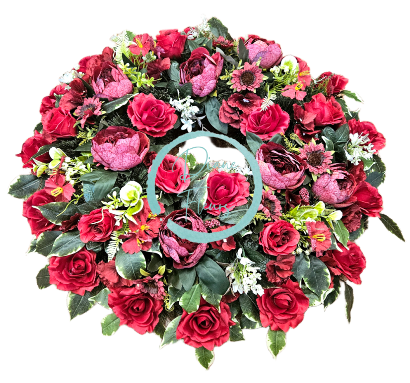 Smuteční věnec borovicový exclusive růže, pivoňky a doplňky 75cm AS1046