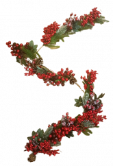 Ghirlandă frumoasă de Crăciun cu fructe de pădure, conuri și crenguțe de ace 176cm înzăpezit