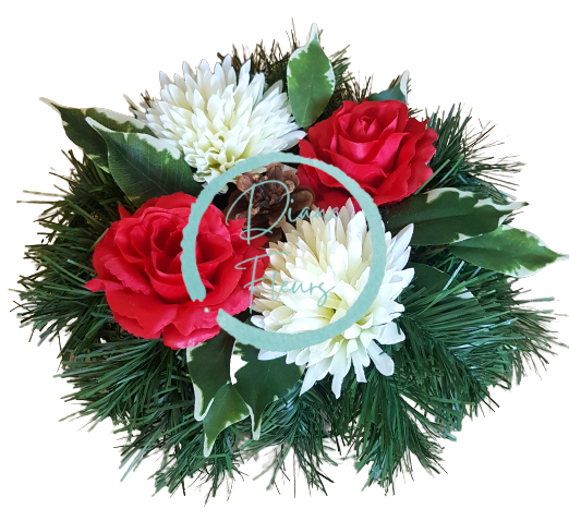 Aranžmán betonka umělé chryzantémy a růže & doplňky 28m x 16cm AS222