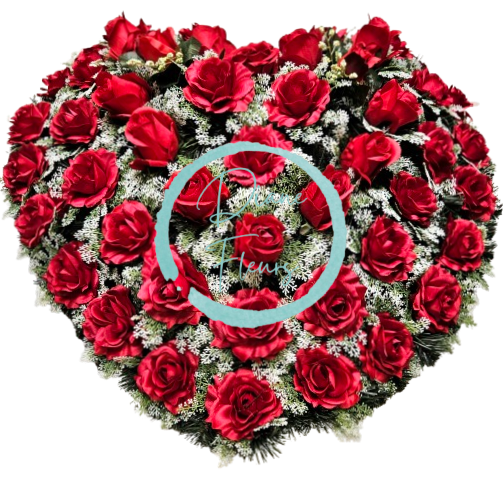 Coroana „Inimă” din trandafiri 80cm x 80cm rosu flori artificiale
