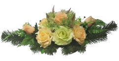Kompozycja pogrzebowa sztuczne róże i dodatki 50cm x 25cm x 20cm