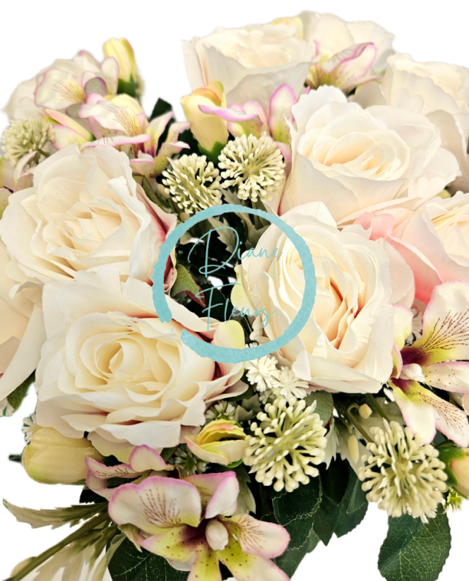 Umelá veľká kytica ruží 46cm krémová